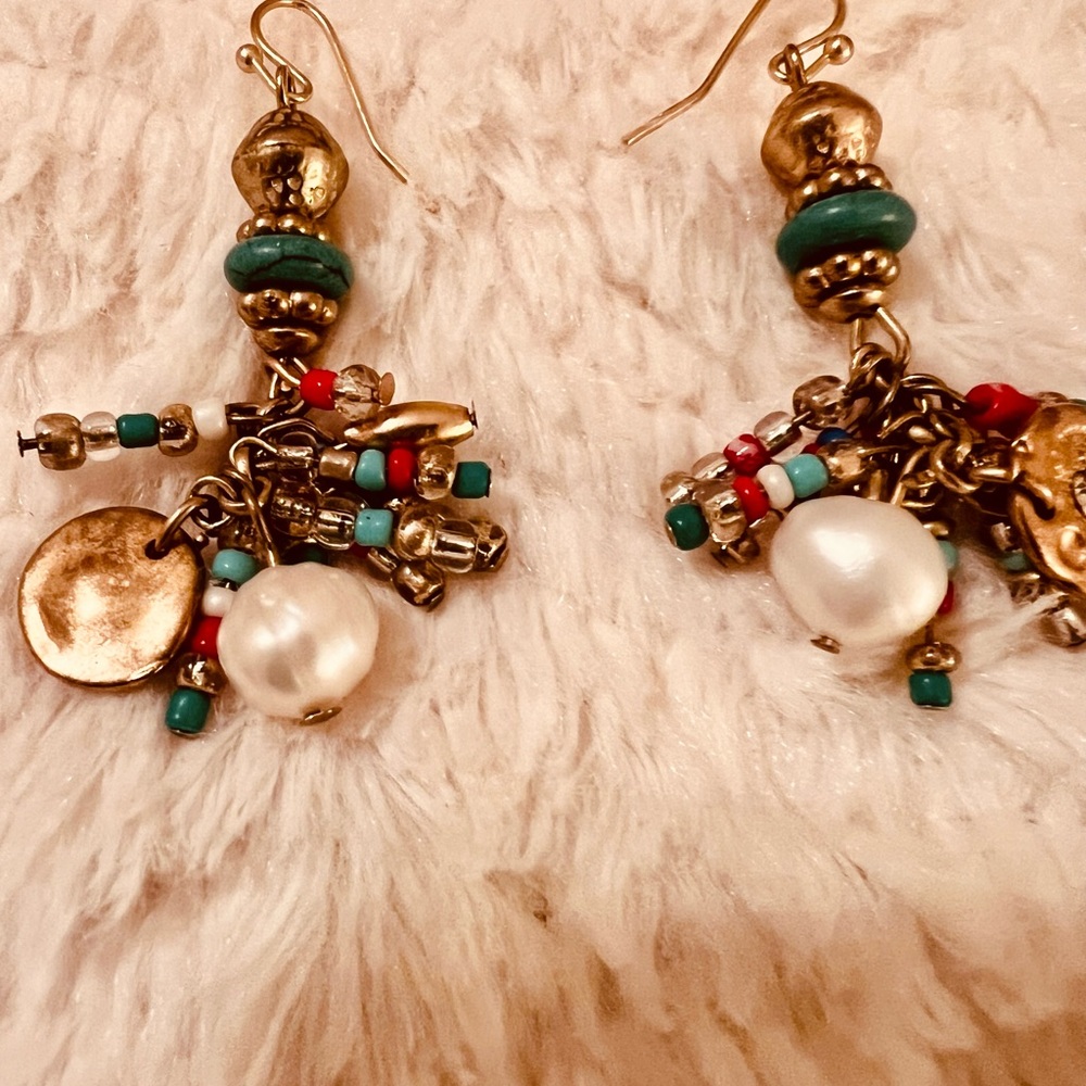 Chicos Multicolor Beaded Tassel Necklace Matching Earrings